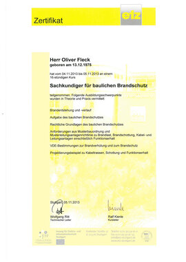 Oliver Fleck, Sachkundiger für baulichen Brandschutz Oliver Fleck, Sachkundiger für baulichen Brandschutz