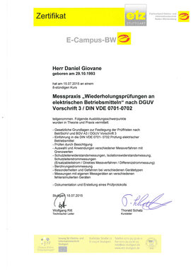 Daniel Giovane, Messpraxis "Wiederholungsprüfungen an elektrischen Betriebsmitteln" nach BGV A3 / DIN VDE 0701-0702 Daniel Giovane, Messpraxis "Wiederholungsprüfungen an elektrischen Betriebsmitteln" nach BGV A3 / DIN VDE 0701-0702