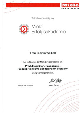 Tamara Wohlbert, Produktseminar für Hausgeräte Tamara Wohlbert, Produktseminar für Hausgeräte