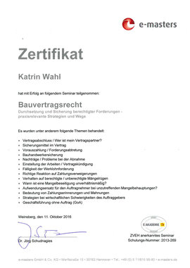 Katrin Wahl, Bauvertragsrecht Katrin Wahl, Bauvertragsrecht