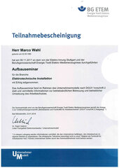 Aufbauseminar für die Branche Elektrotechnische Installation