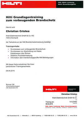 Christian Cristea, Hilti Grundlagentraining zum vorbeugenden Brandschutz Christian Cristea, Hilti Grundlagentraining zum vorbeugenden Brandschutz