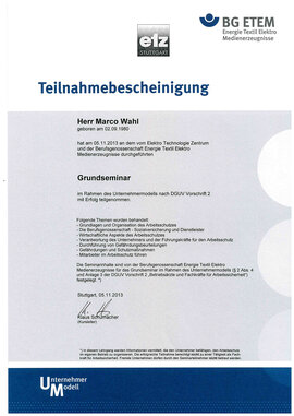Marco Wahl, Grundseminar DGUV Vorschrift 2 Marco Wahl, Grundseminar DGUV Vorschrift 2