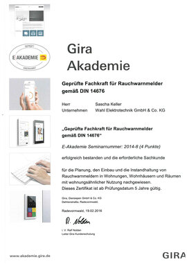 Sascha Keller, Geprüfte Fachkraft für Rauchwarnmelder gemäß DIN 14676 Sascha Keller, Geprüfte Fachkraft für Rauchwarnmelder gemäß DIN 14676