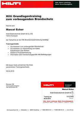 Marcel Ecker, Hilti Grundlagentraining zum vorbeugenden Brandschutz Marcel Ecker, Hilti Grundlagentraining zum vorbeugenden Brandschutz
