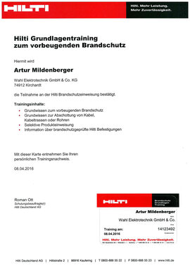 Arthur Mildenebrger, Hilti Grundlagentraining zum vorbeugenden Brandschutz Arthur Mildenebrger, Hilti Grundlagentraining zum vorbeugenden Brandschutz