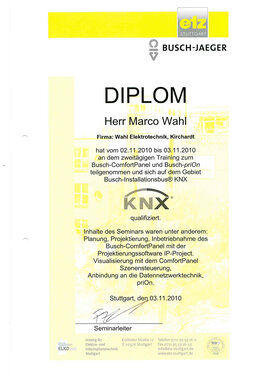 Marco Wahl, KNX Diplom Marco Wahl, KNX Diplom