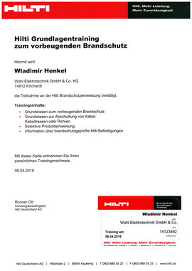Wladimir Henkerl, Hilti Grundlagentraining zum vorbeugenden Brandschutz Wladimir Henkerl, Hilti Grundlagentraining zum vorbeugenden Brandschutz