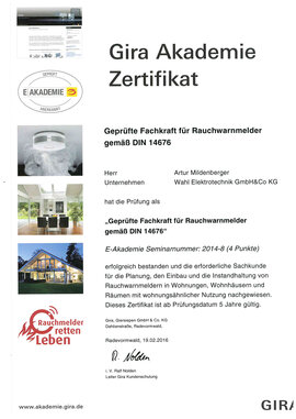 Artur Mildenberger, Geprüfte Fachkraft für Rauchwarnmelder gemäß DIN 14676 Artur Mildenberger, Geprüfte Fachkraft für Rauchwarnmelder gemäß DIN 14676