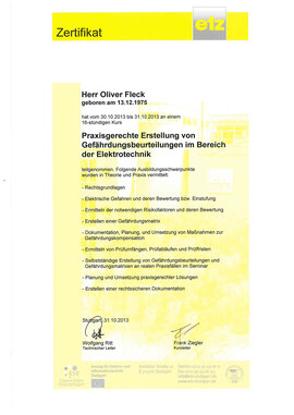 Oliver Fleck, Praxisgerechte Erstellung von Gefährdungsbeurteilungen im Bereich der Elektrotechnik Oliver Fleck, Praxisgerechte Erstellung von Gefährdungsbeurteilungen im Bereich der Elektrotechnik